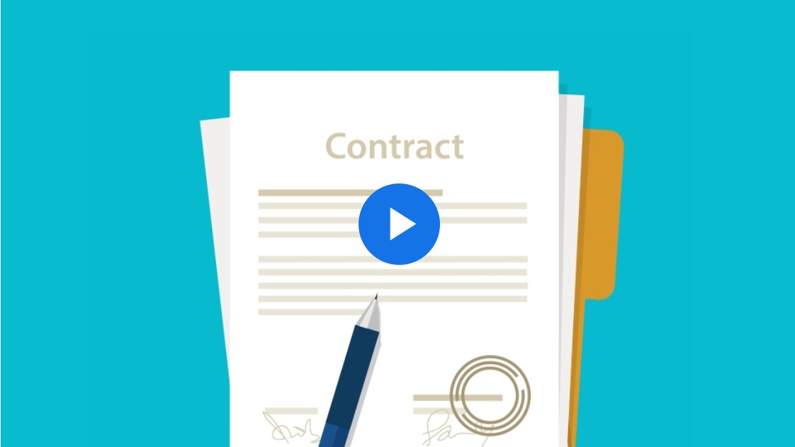 Screenshot of graphic of a paper contract and pen against a teal background, which is the preview image to the video linked to above