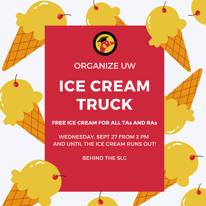 Event text on a red rectangle in front of a design with yellow ice cream cones